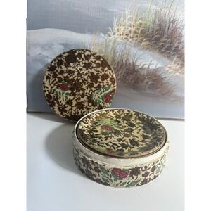 Vintage Made in Japan Papier Mache Floral Coaster Set of 8 with Matching Box